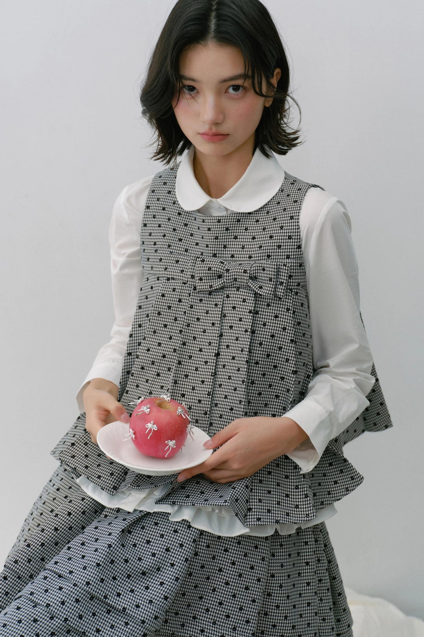 Plaid Flower Puffy Skirt Set-Up