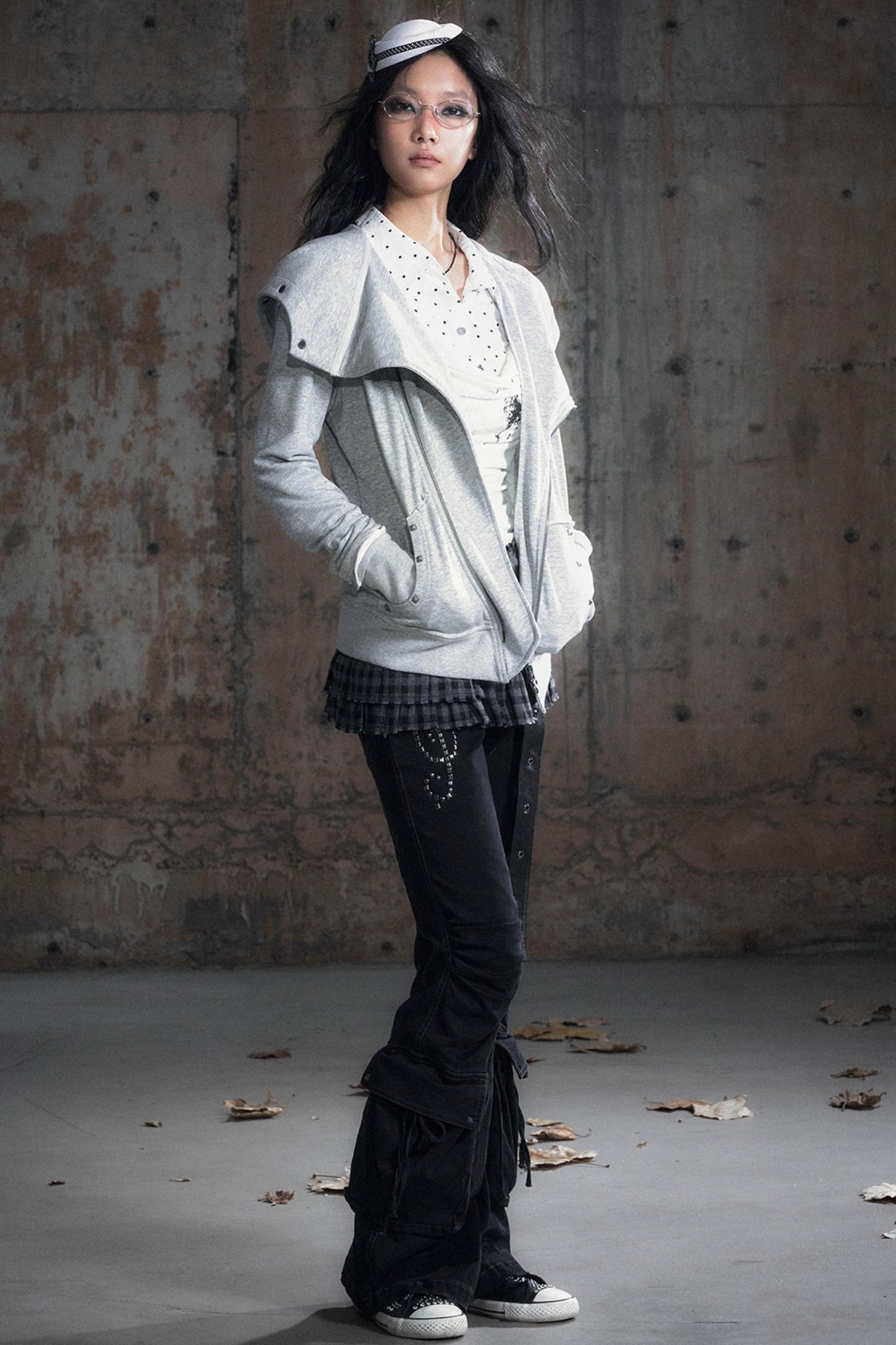 Deconstructed Lapel Sweatshirt Jacket