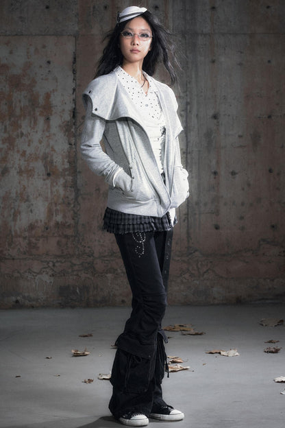 Deconstructed Lapel Sweatshirt Jacket