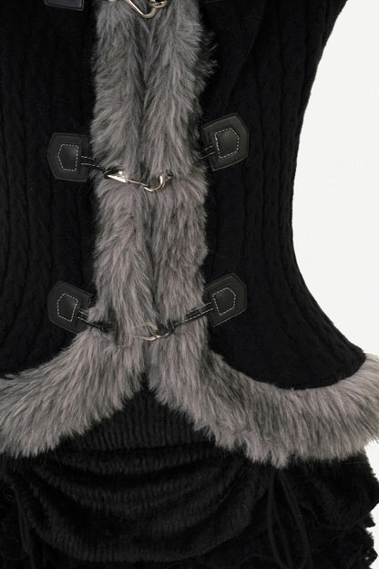 Retro Knit Fur Collar Jacket