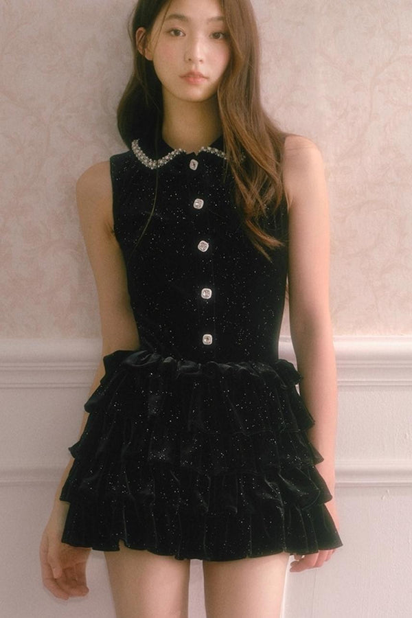 Velvet Glitter Puffy Daughter Dress