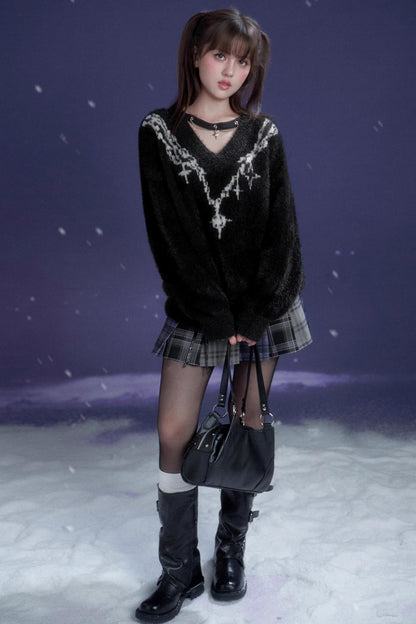 Dark Jacquard Choker Sweater