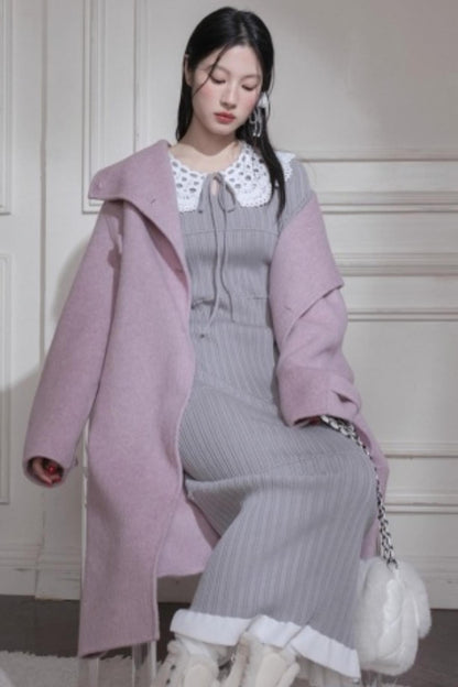 Mist Gray Lace Wool Dress