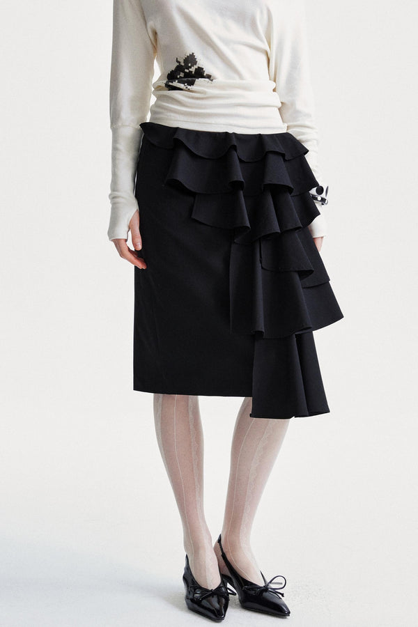 Black Lace Asymmetrical Half Skirt