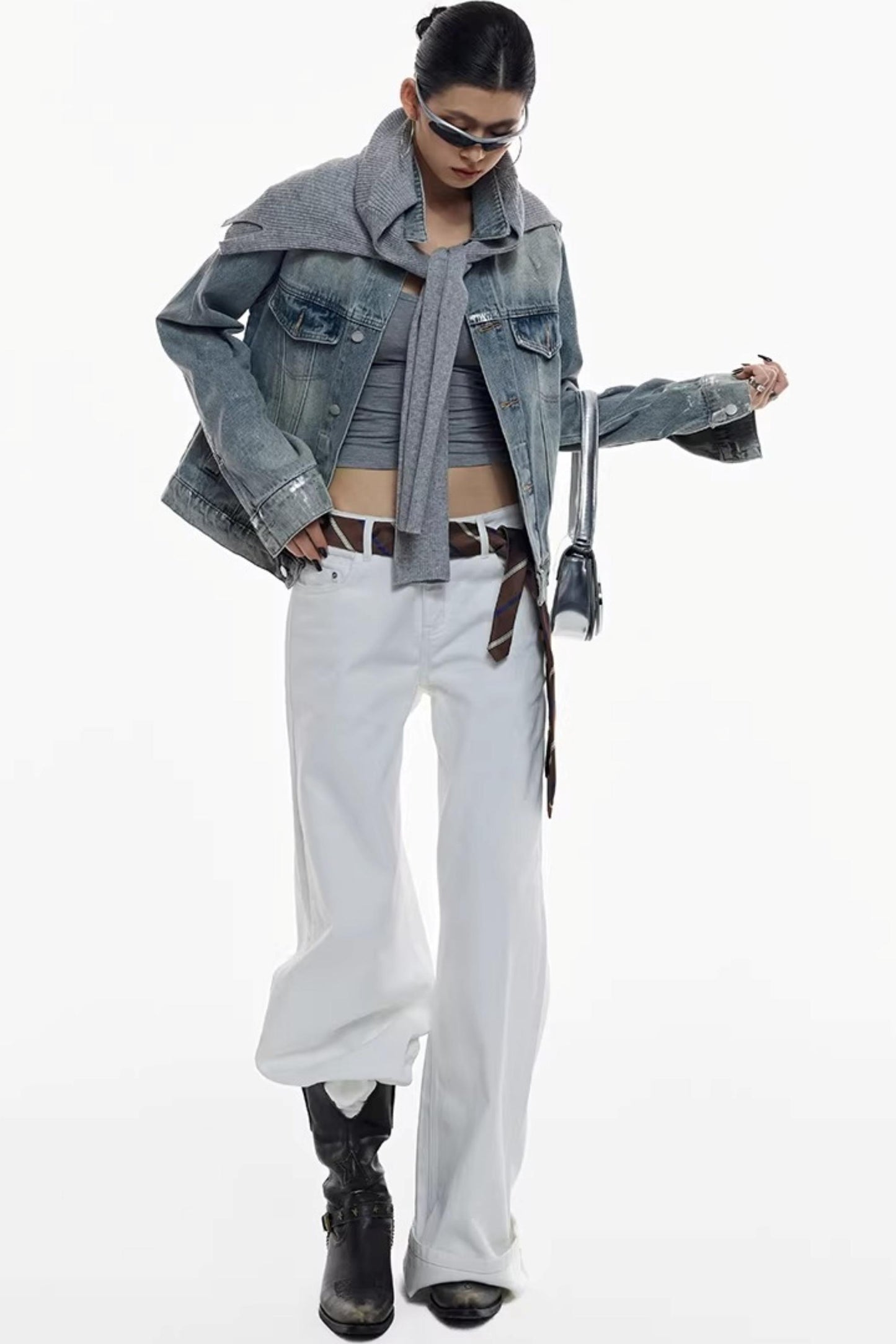 Weiße Mid-Waist Weite Hose
