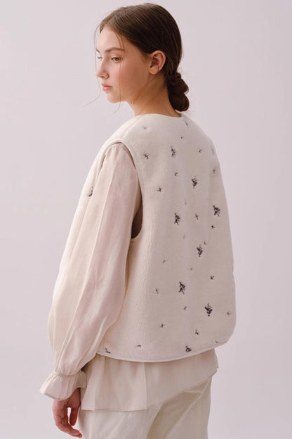 Reversible Floral Embroidered Vest Jacket