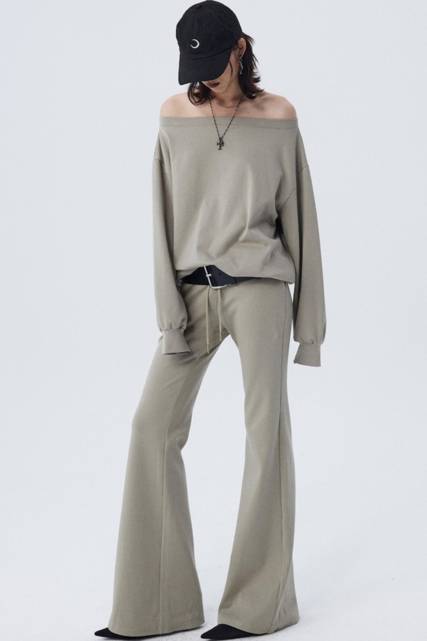 Single-Shoulder Flared Suit Pants Set-Up