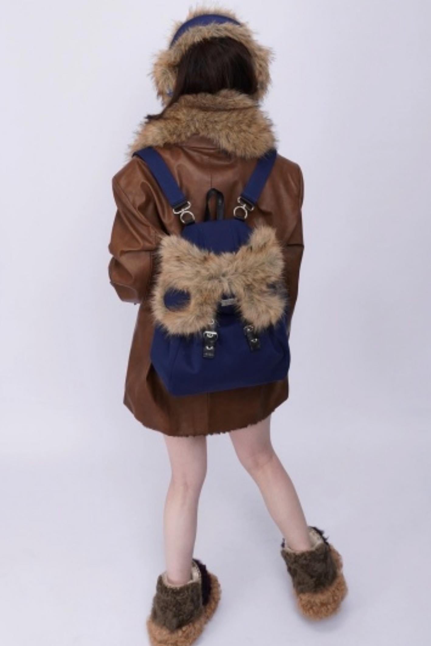 Furry Bear Crossbody Backpack