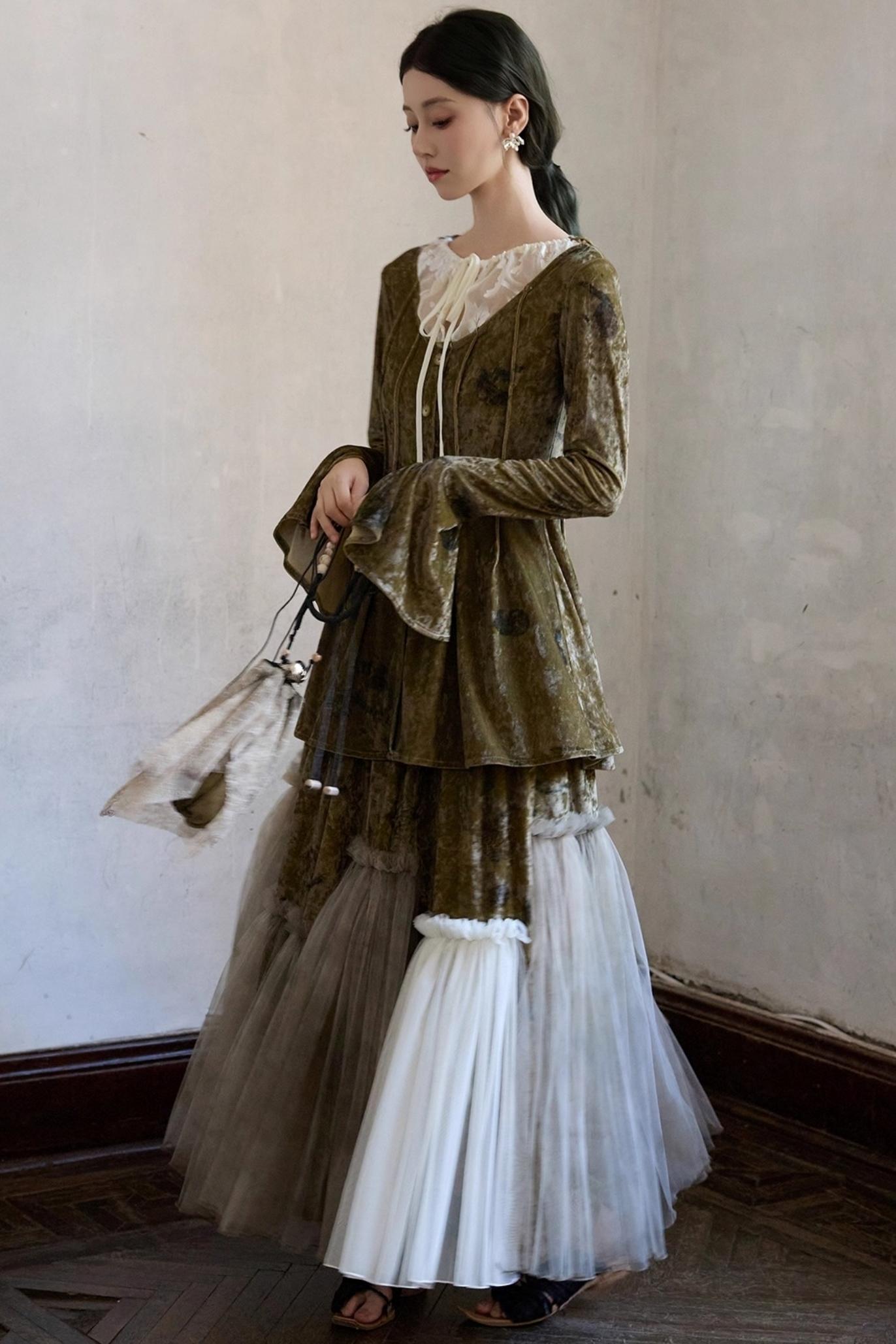 Velvet Mesh Patchwork Skirt