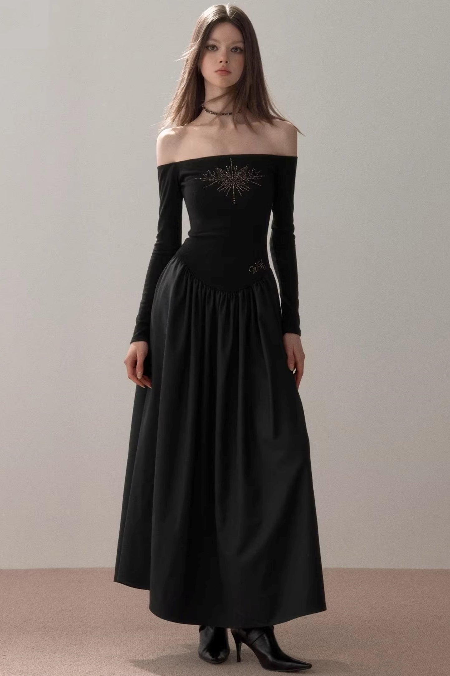 One-Shoulder Rhinestone Dress