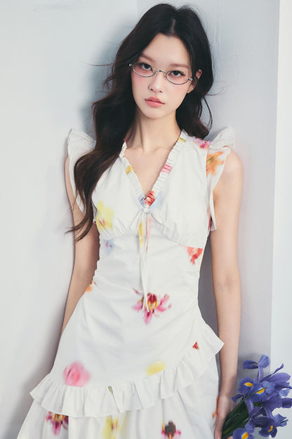 Floral V-Neck Ruffle Dress