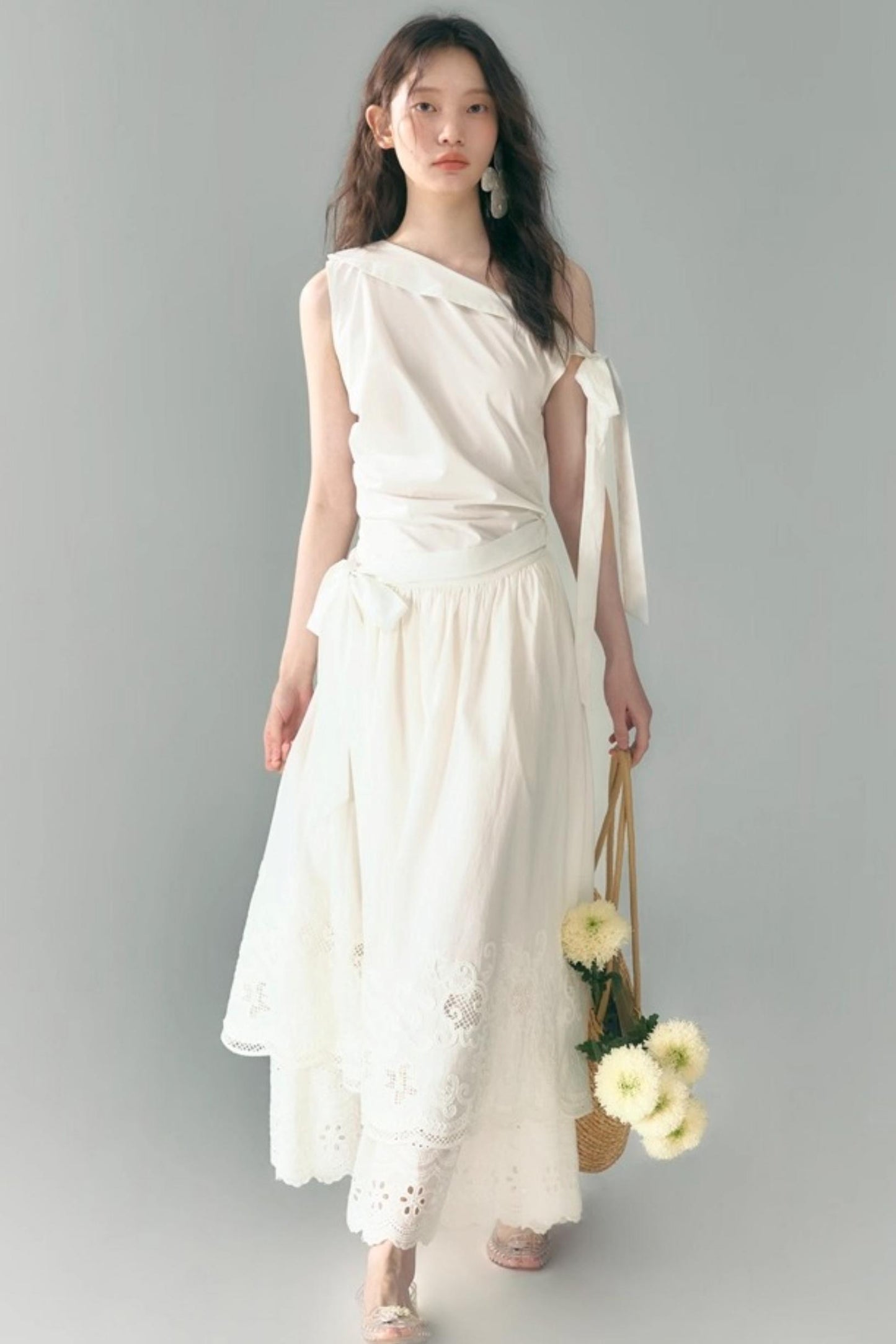 Sunshine Island Tencel Lace-Up Cinched Waist Dress