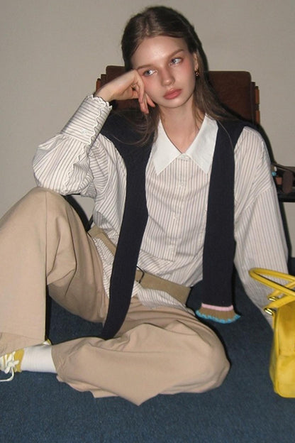 Long Sleeve Loose Striped Shirt