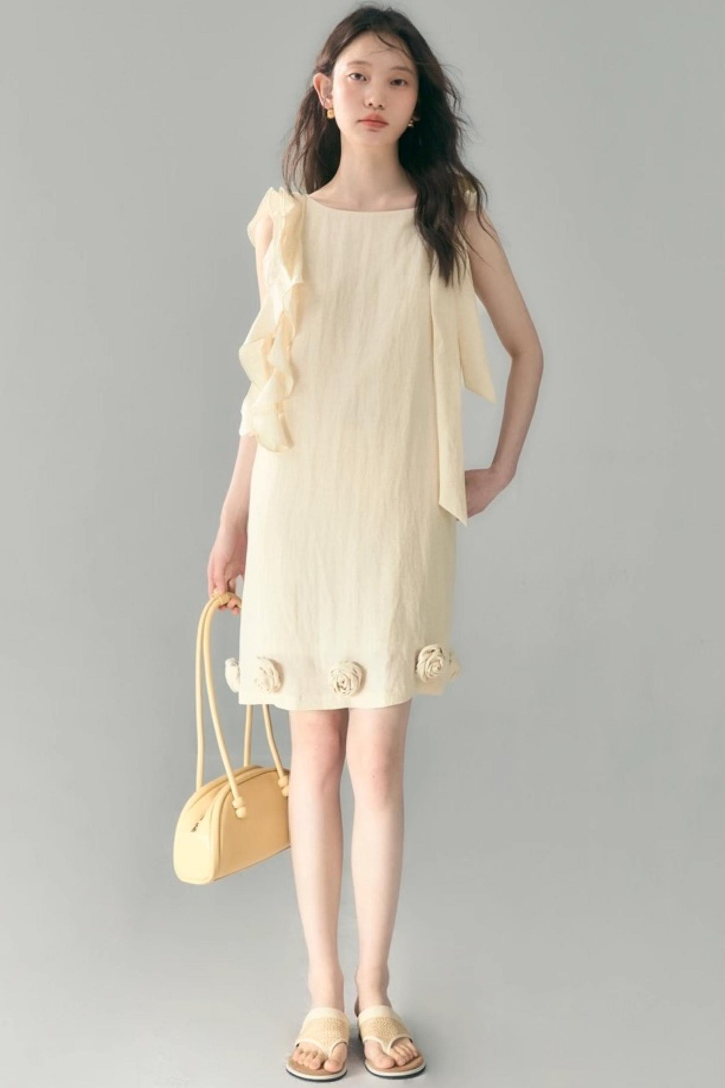 Three-Dimensional Rose Lace Linen-Blend Dress