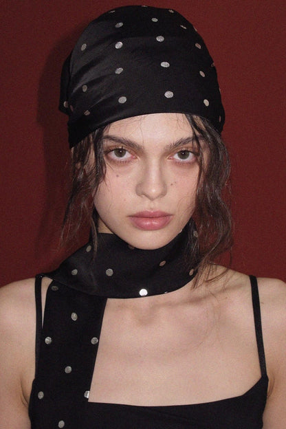 Silver Polka Dot Silk Scarf
