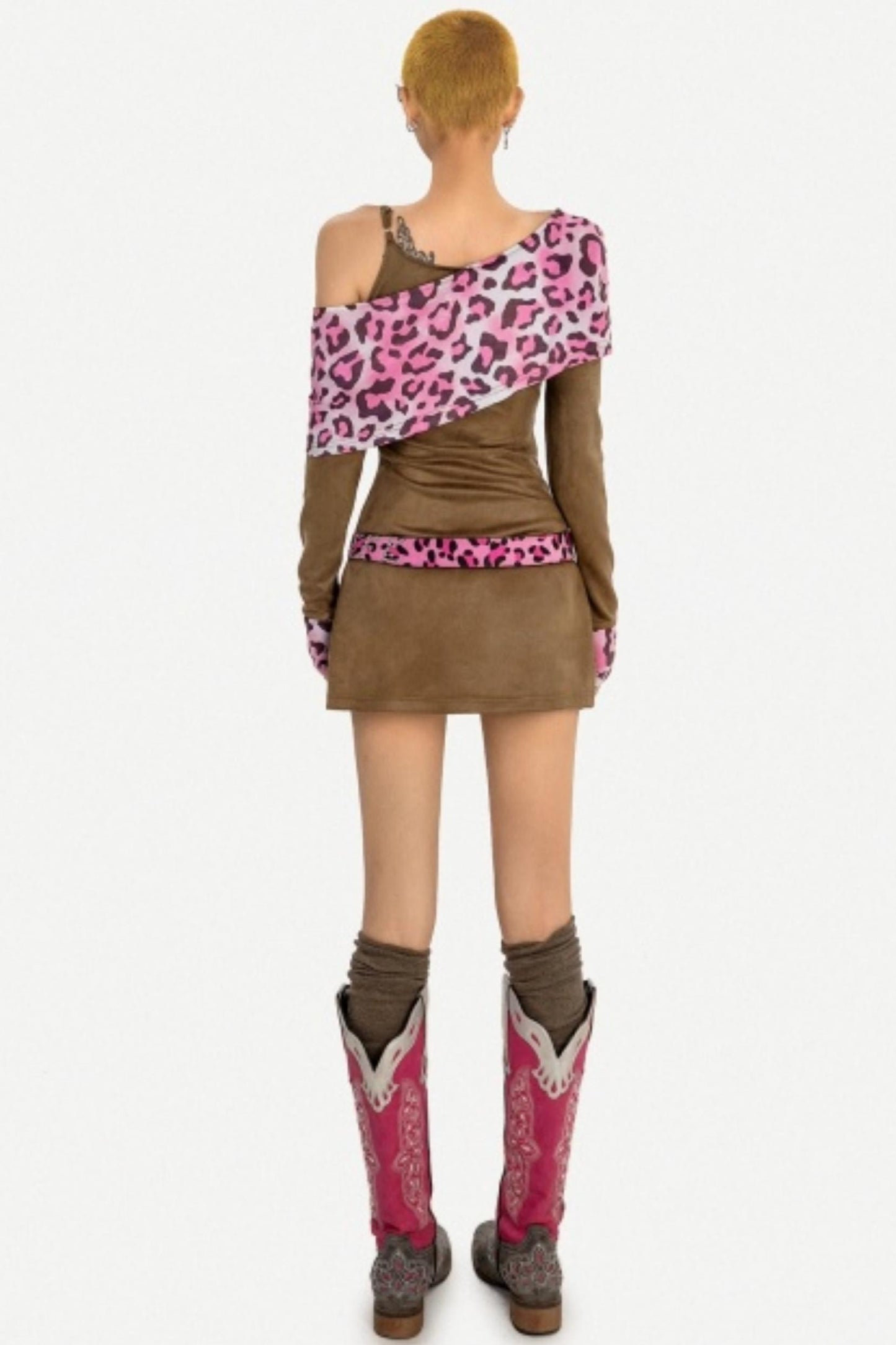 Pink Leopard Patchwork Dress