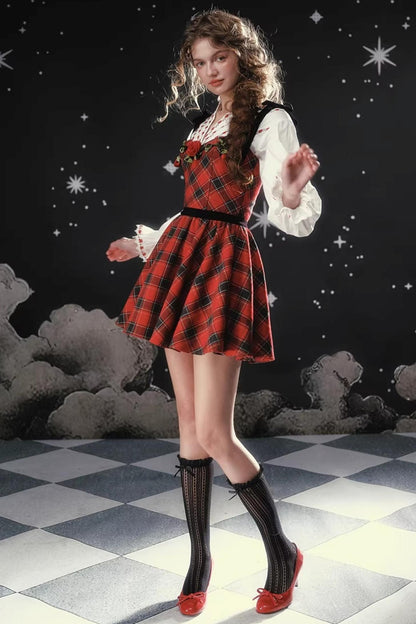 Crimson Plaid Dress Set-Up