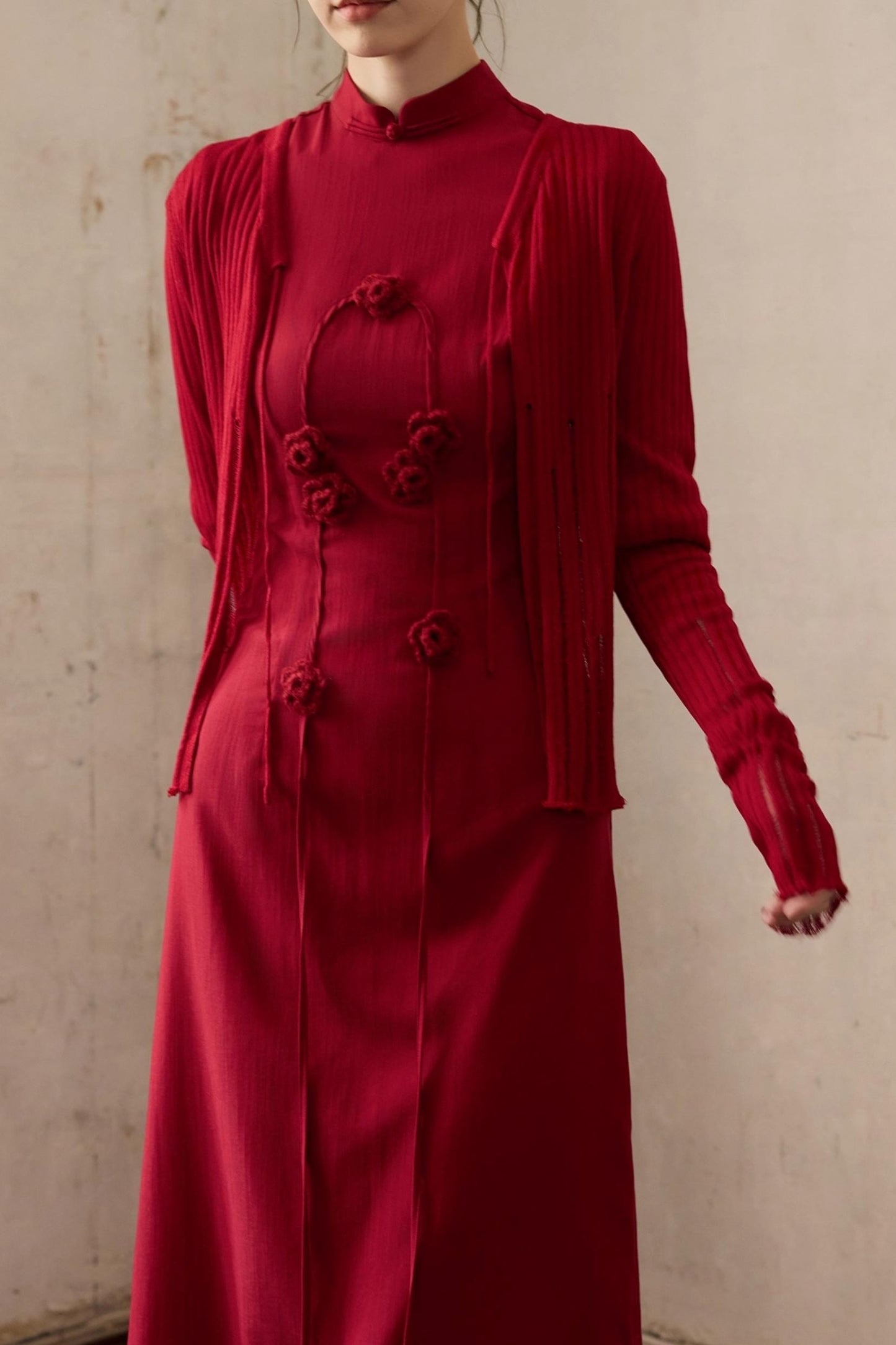 Autumn Red Knitted Cardigan