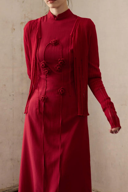 Autumn Red Knitted Cardigan