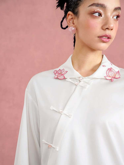 Lotus Flower Embroidery Chinese Blouse