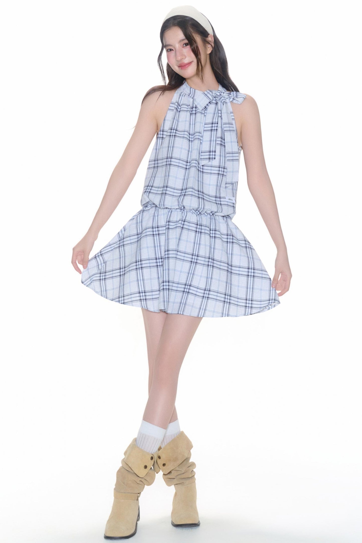 Plaid V-Neck Flutter Maxi Dress