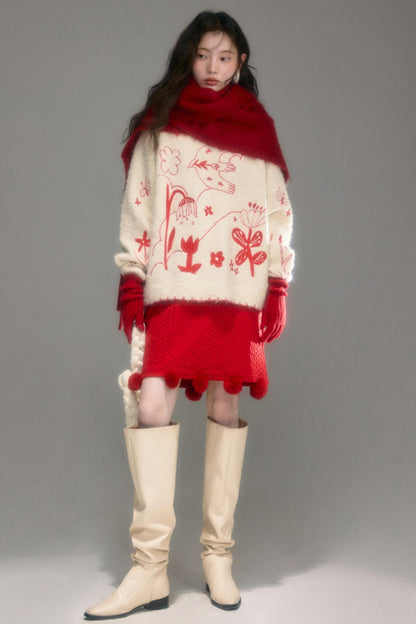 Snowy Field Tulip Embroidery Top