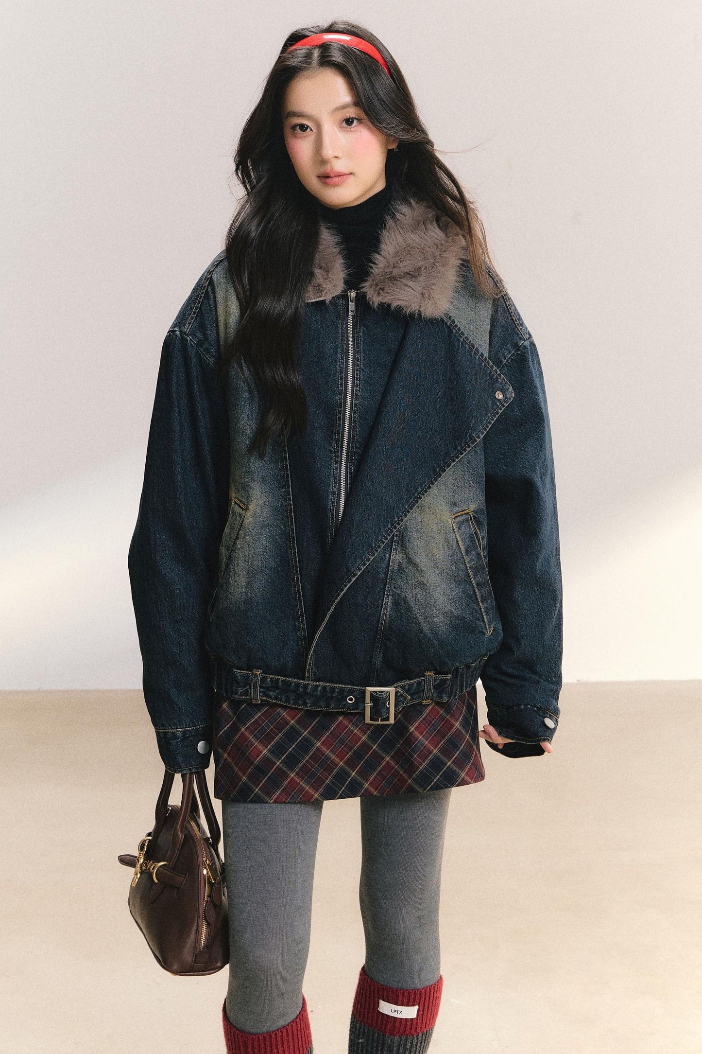 Large Fur Collar Denim Jacket