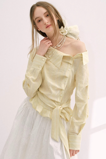 Creamy Yellow Striped Ruffled Top