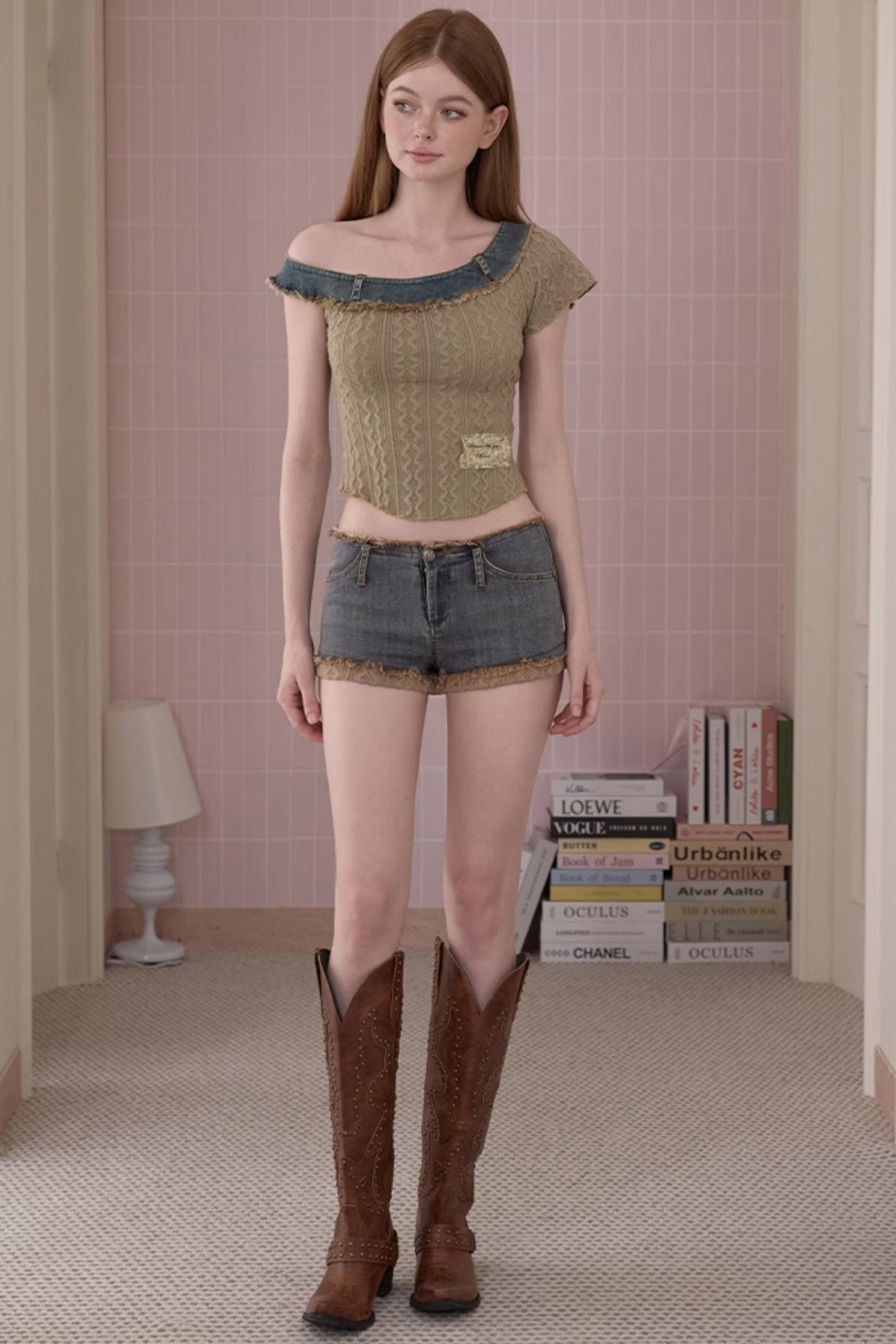 Summer Asymmetrical Denim-Knit Tee