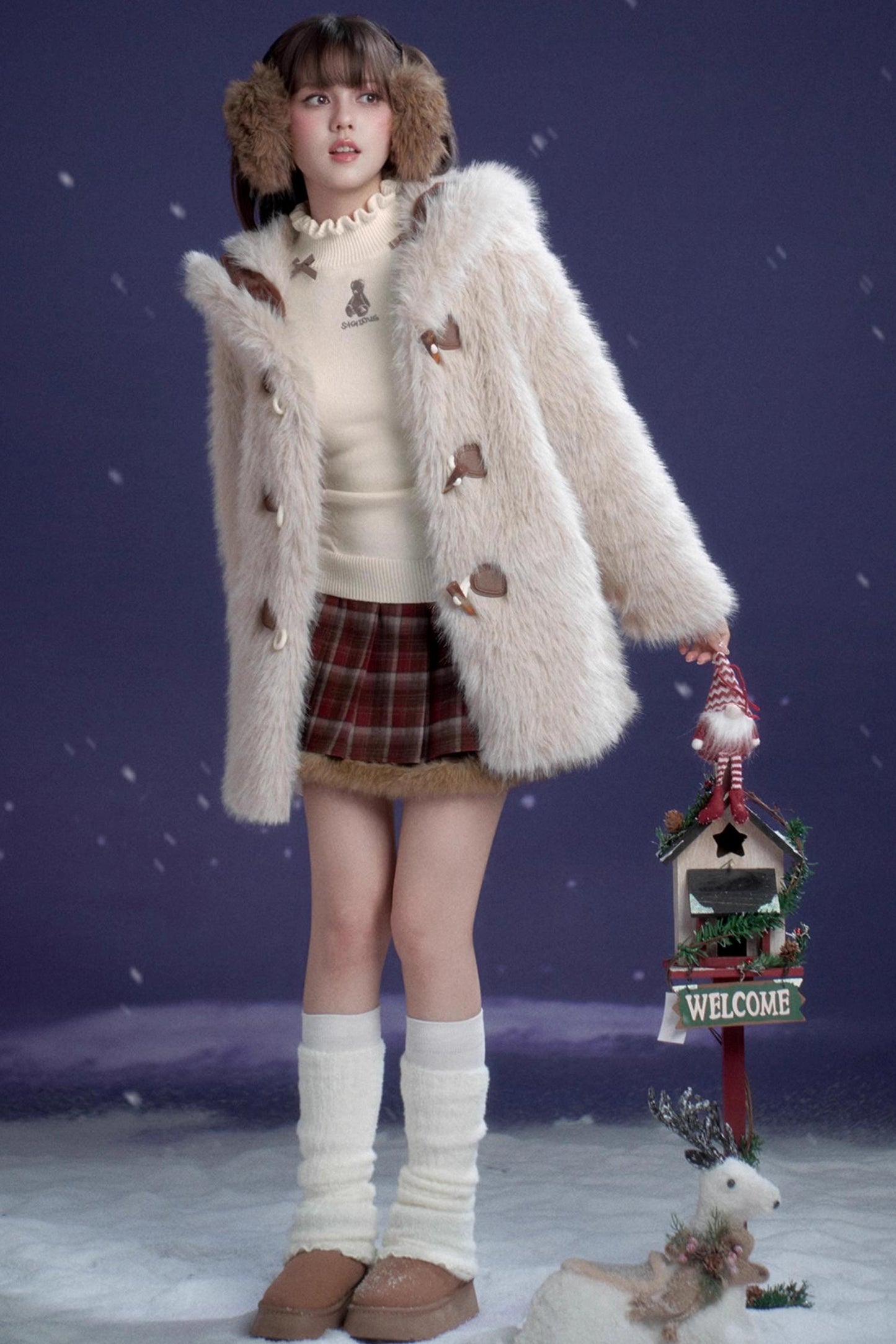 Sweet Red-Brown Plaid Skirt Set-Up