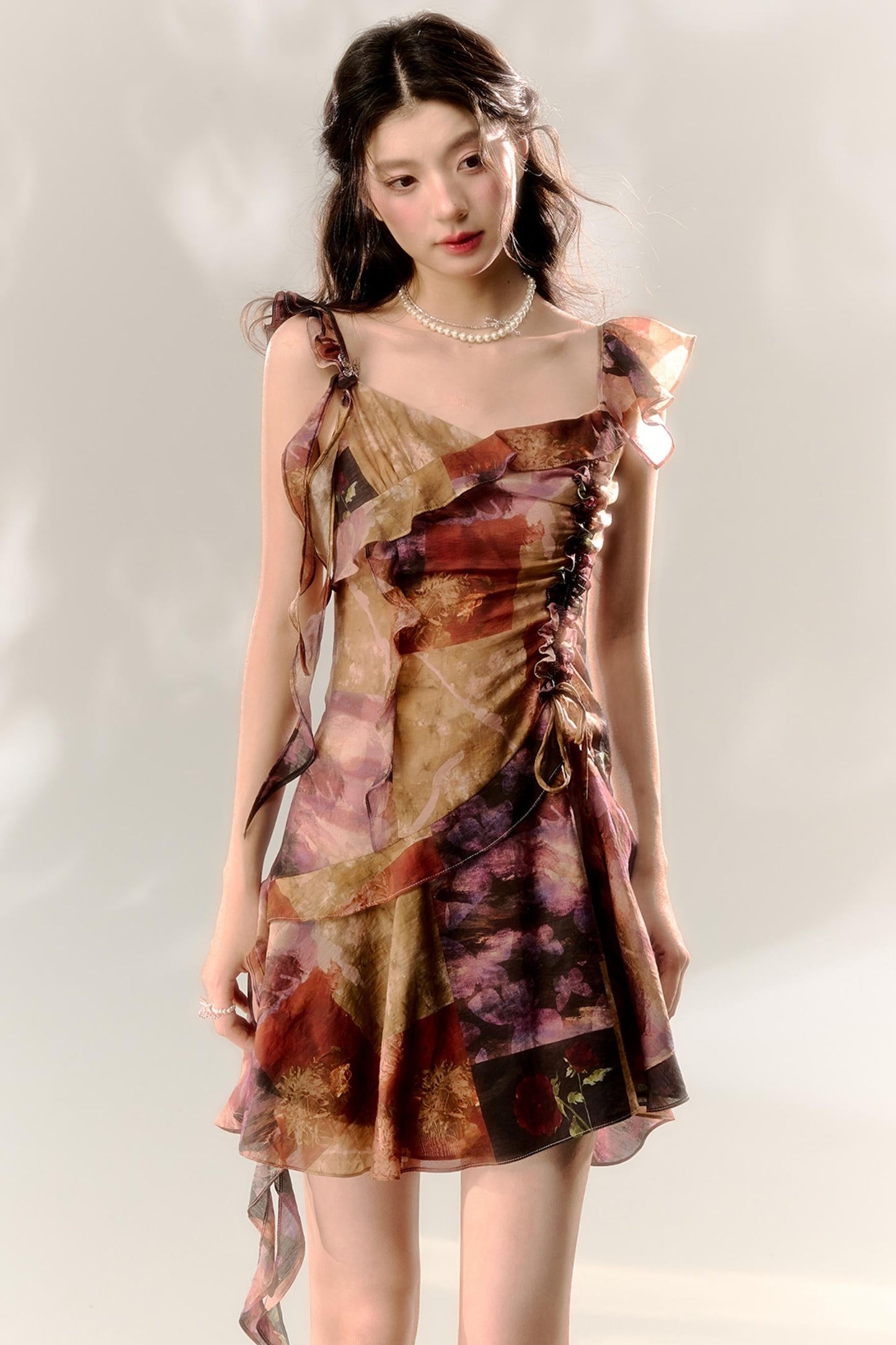 Butterfly Sleeve Floral Tie-Dye Dress