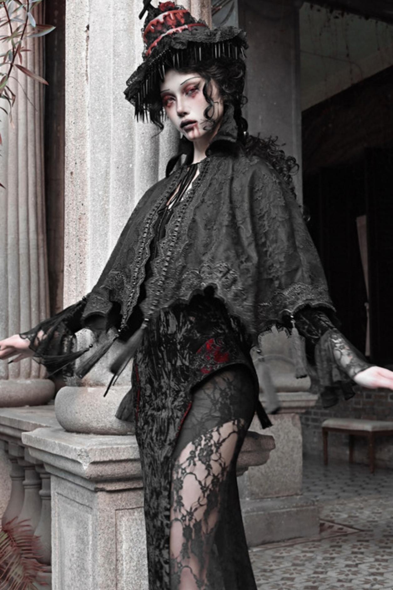 Crimson Blood Gothic Lace Cape Set-Up