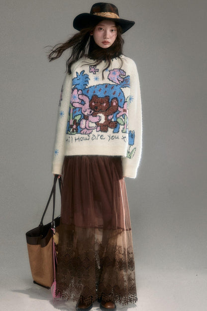 Plush Animal Jacquard Sweater