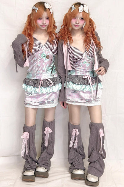 Polka Dot Lace Bow High Sock Cover