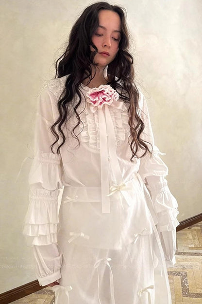 Pink-White Plaid Lace Shirt