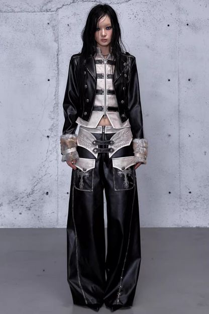 Street Punk Lederjacke im Used-Look