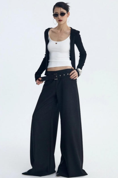 Detachable Belt Wide-Leg Pants