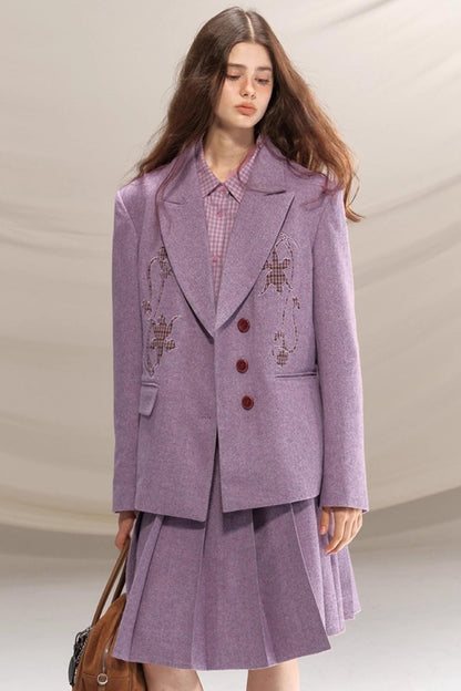 Wool Houndstooth Preppy Suit Skirt Set-Up