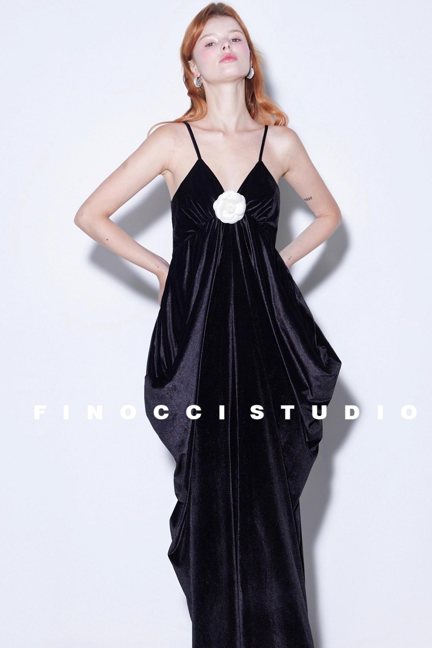 Custom Camellia Silk Velvet Slip Dress