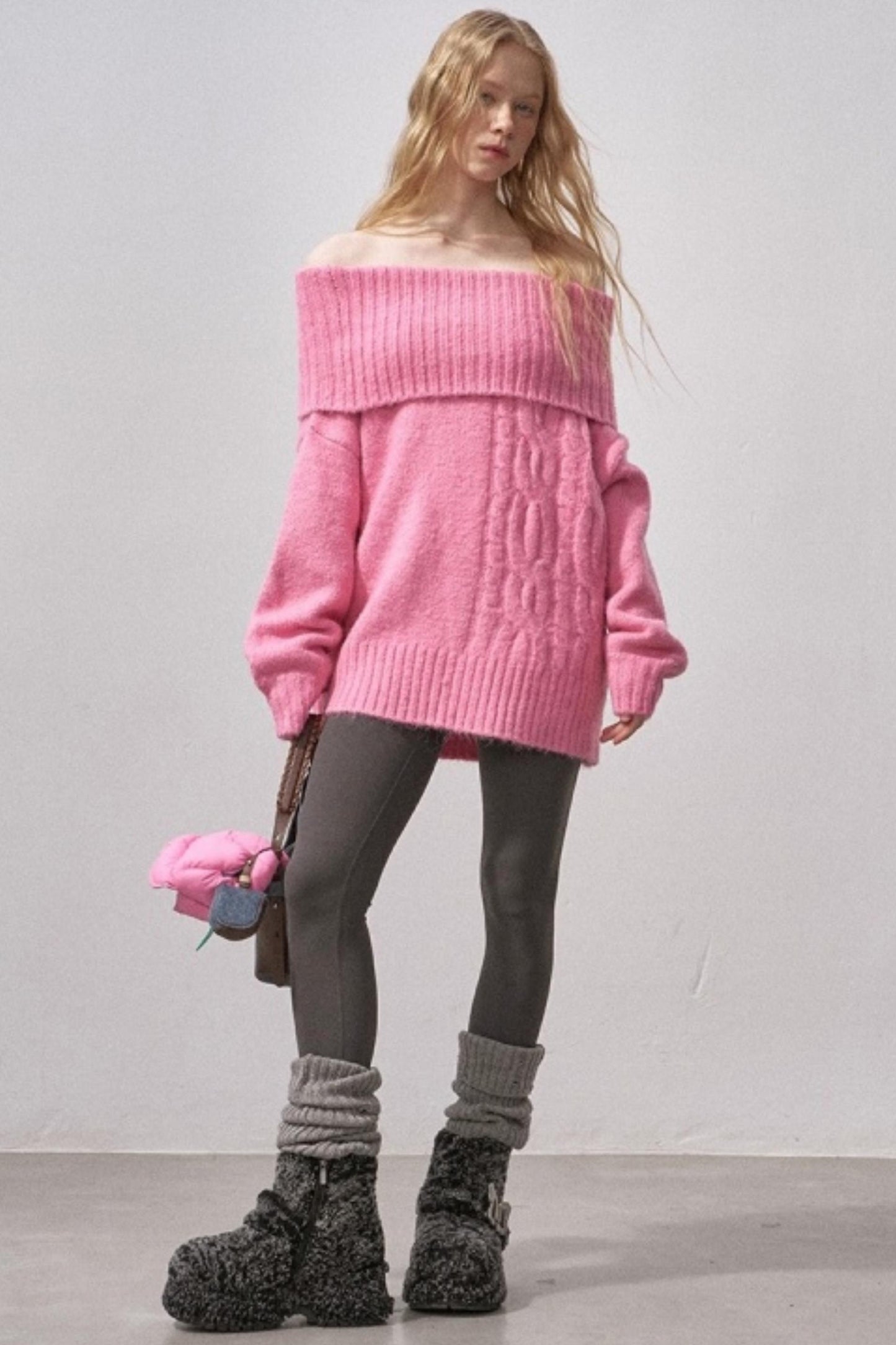 One-Shoulder Cable-Knit Sweater