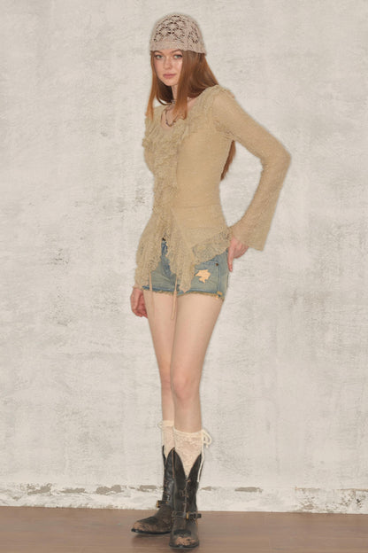 Summer Lace Ruffle Knit Top