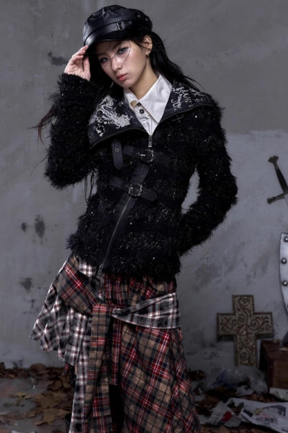 Vintage Dark Knight Plush Patchwork Coat