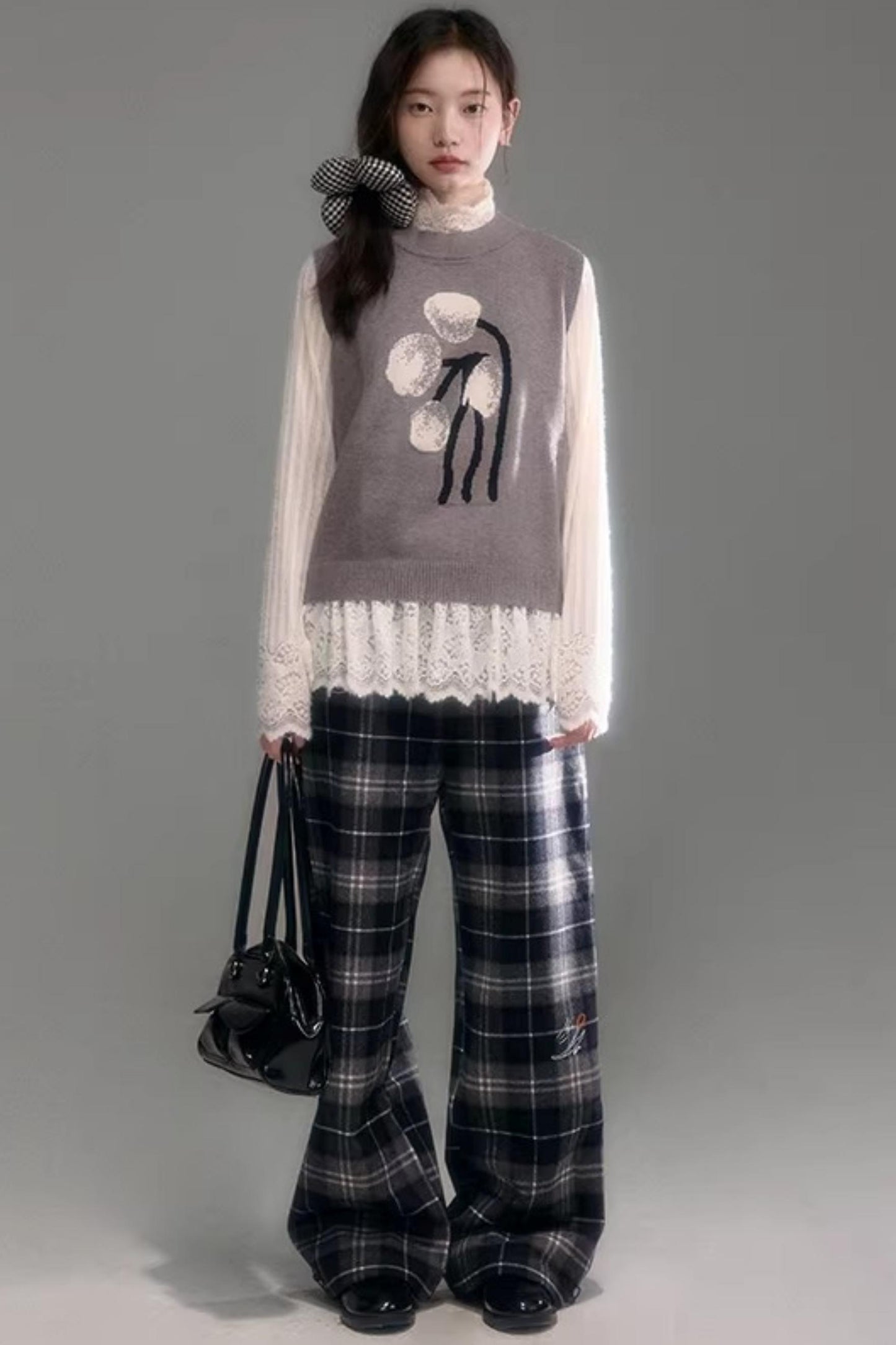 Bestickte Wollhose mit Karomuster