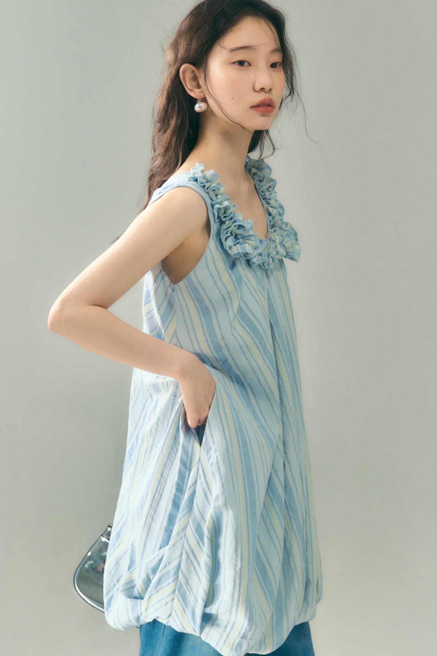 Blue Jellyfish Embroidered Striped Vest Dress