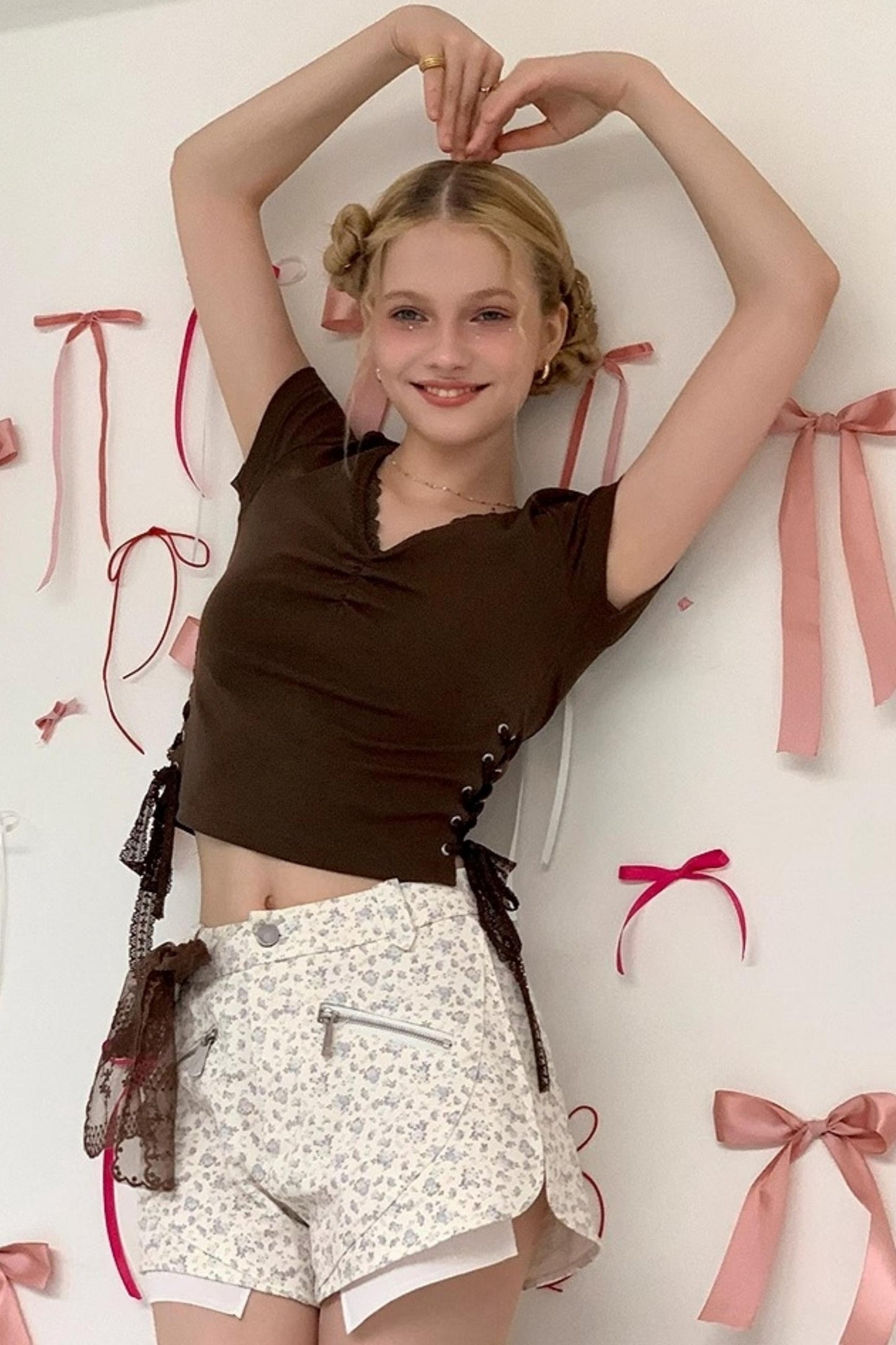 Elegant V-Neck Pleated T-Shirt