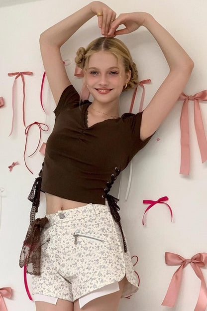 Elegant V-Neck Pleated T-Shirt