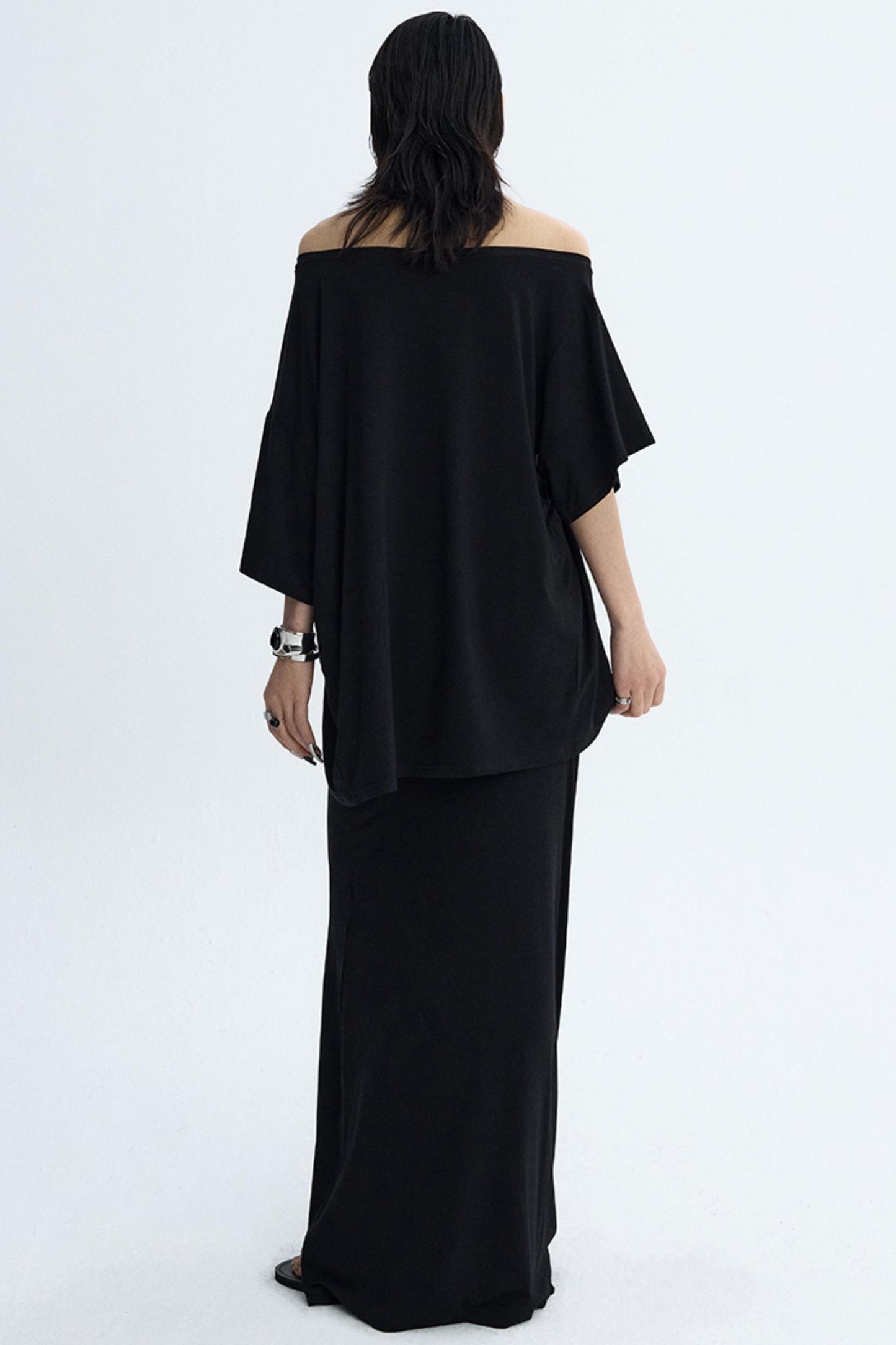Black Draped Maxi Skirt