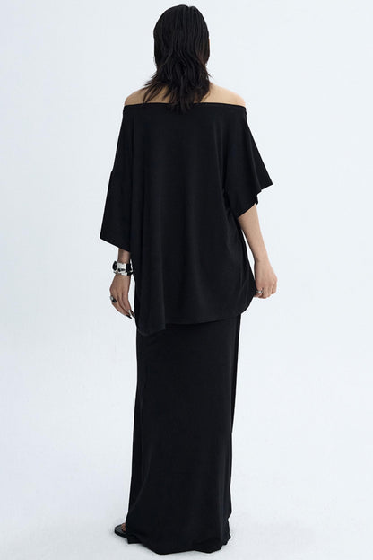 Black Draped Maxi Skirt
