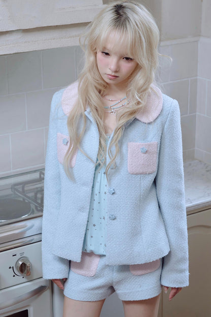 Star Button Tweed Jacket Set-Up