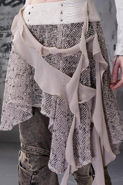 Snake Pattern Patchwork Ruffled Skirt